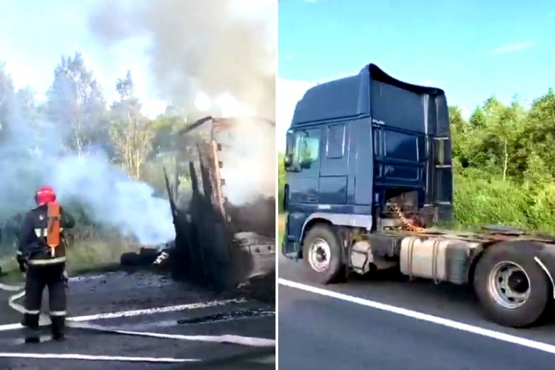 Фура с грузом сгорела на трассе М1 под Дзержинском
